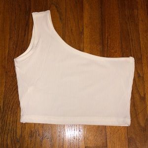 SHEIN one shoulder white ribbed tank top 🤍